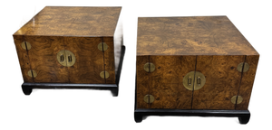 Vintage Asian Style Burlwood Nightstands - A Pair