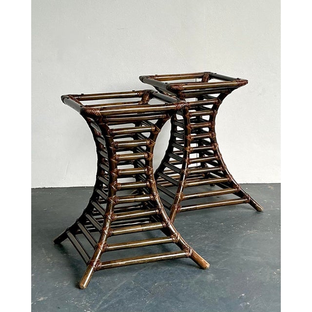 Vintage Boho Willow and Reed Stacked Rattan Table Pedestals - A Pair For Sale - Image 9 of 12