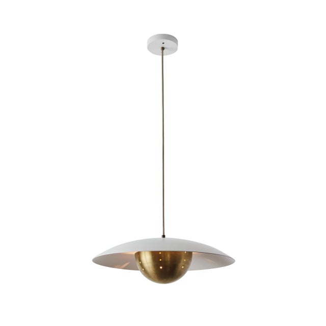 Gabi' Perforated Brass Dome & White Painted Metal Pendant by Alvaro Benitez For Sale - Image 13 of 13