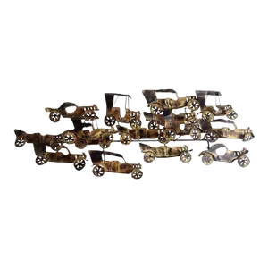 MId-Century C.1970's Curtis Jere' (Artist) - "Hot Rod" Torched Metal Cars Wall Relief Sculpture