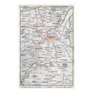 1909 Antique Map of Mexico City Area