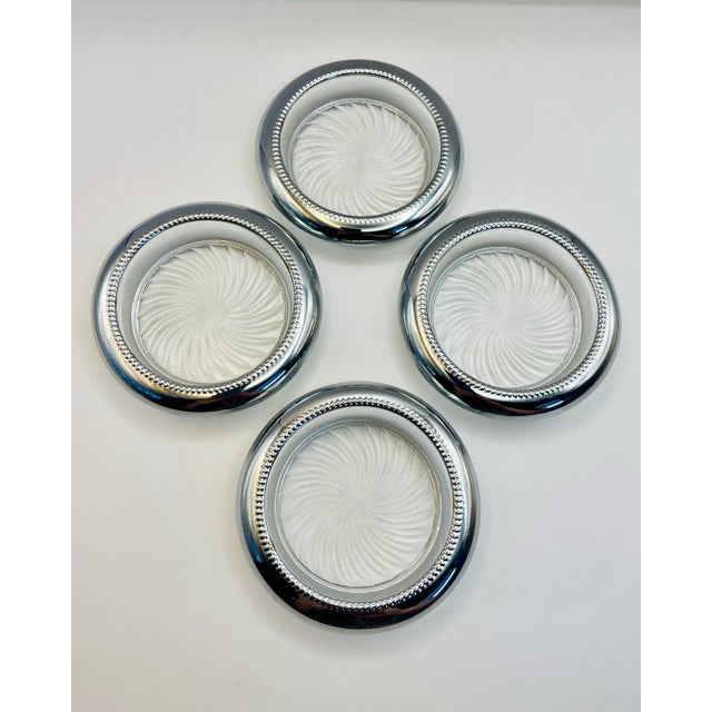 Vintage Silverplate & Glass Coasters- Set of Four For Sale - Image 12 of 12