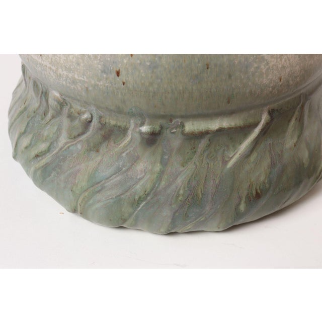 Ceramic Vintage Green and Beige Speckled Ceramic Planter With Saucer by Deanna Nichols For Sale - Image 7 of 18