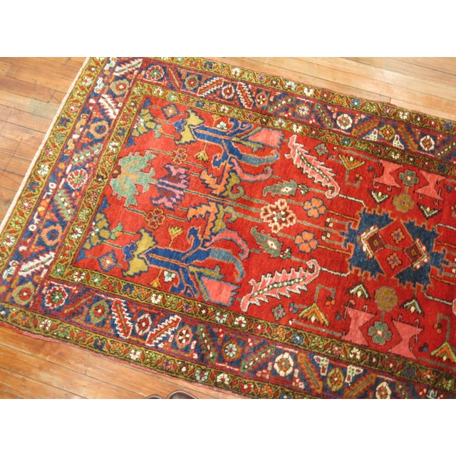 Red Early 20th Century Antique Heriz Runner - 3'7" x 7'7" For Sale - Image 8 of 9