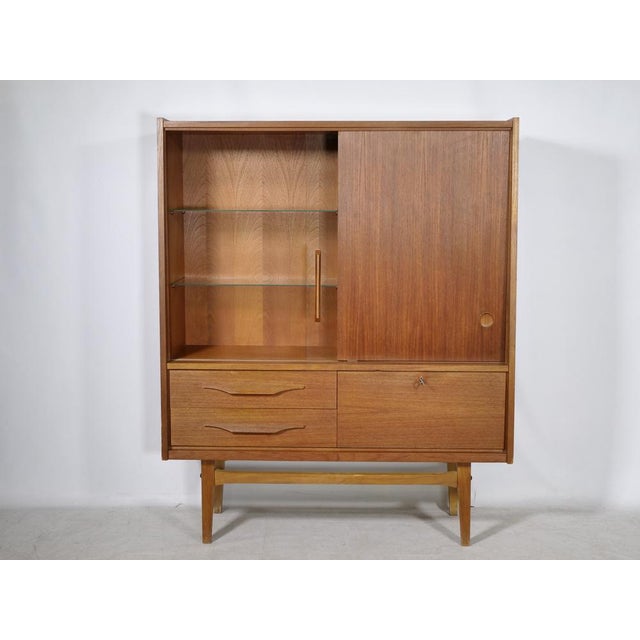 Mid-Century Modern Teak Highboard with Glass Display Case and Sliding Door, 1960s For Sale - Image 12 of 15