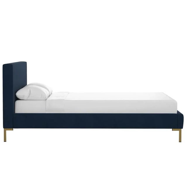 Contemporary Twin Platform Bed with Y Legs in Velvet Ink For Sale - Image 3 of 6