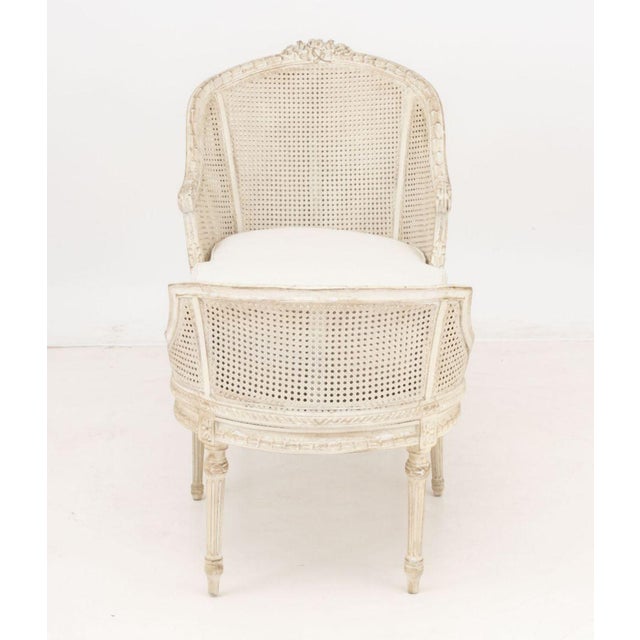 White Louis XVI Style Caned Tete-a-Tete Chaise Longue For Sale - Image 8 of 10