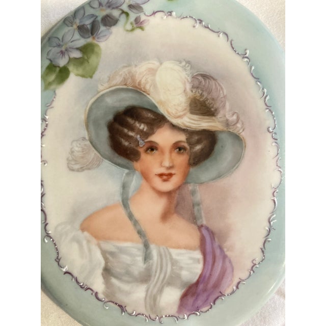 Victorian Vintage Hand-Painted Porcelain Vanity Mirror For Sale - Image 3 of 7