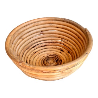 Mid-Century Gabriella Crespi-Style Pencil Reed Rattan Bowl For Sale