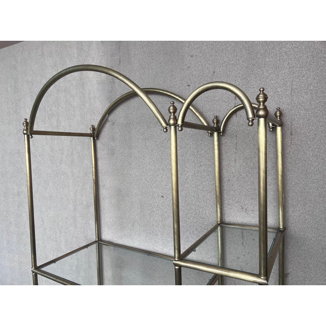 1960s Vintage Brass Étagère Arched Glass Display Shelf With Three + Four Shelves For Sale - Image 5 of 9