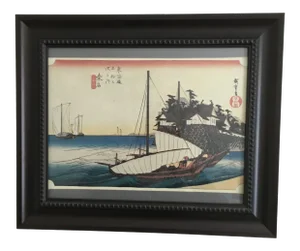 Mid 20th Century "Tokaido Gojuuhsantsugi, Kuwana" Japanese Print After Utagawa Hiroshige, Framed