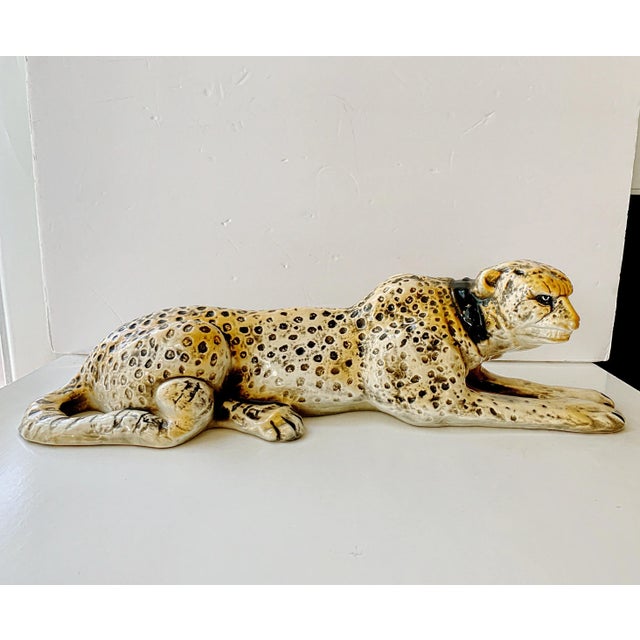 Large 1970 California Pottery Leopard Cat Sculpture, Glazed Ceramic Hollywood Regency Icon For Sale - Image 13 of 13