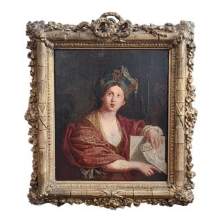 Small Antique Oil Painting Portrait of the Cumaean Sibyl After Domenichino For Sale