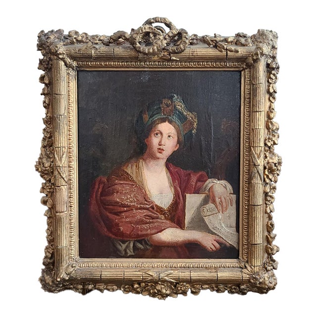 Small Antique Oil Painting Portrait of the Cumaean Sibyl After Domenichino For Sale