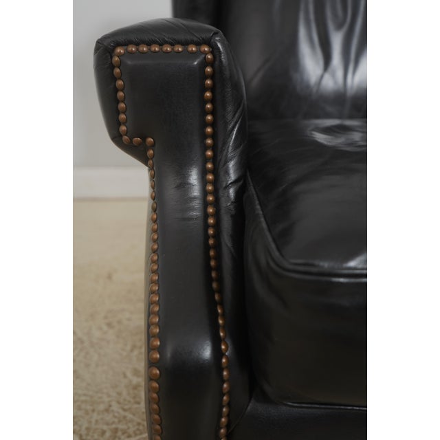 Frontgate Black Leather High Quality Club Wing Chair For Sale - Image 16 of 18