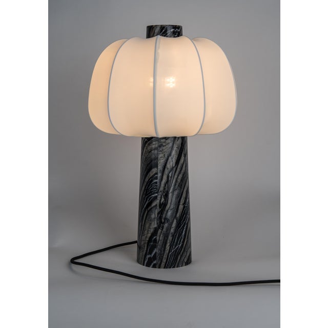 Grenadilla Black Marble and Fabric Table Lamp by ZAVADKSI, 2020 For Sale - Image 4 of 5
