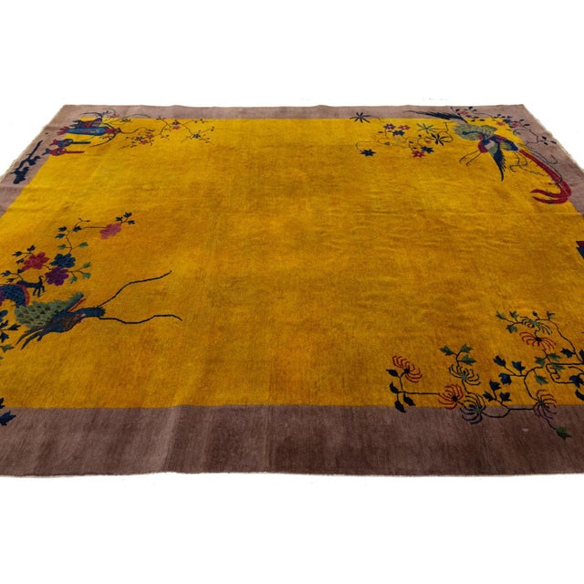 Textile Antique Art Deco Chinese Nichols Style Rug – Imperial Yellow & Lavender For Sale - Image 7 of 11