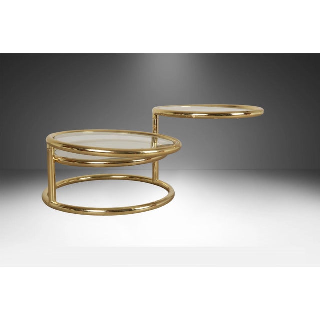 Mid-Century Modern Mid Century Modern Brass Glass Swivel Coffee Table in the Style of Milo Baughman For Sale - Image 3 of 11
