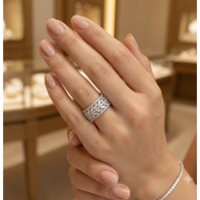 Silver Natural Marquise Diamond 1.30cts & Diamond 0.55cts Ring in 18k Gold For Sale - Image 8 of 8