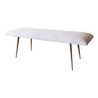 1950s Mid Century Modern Boucle and Brass Leg Mushroom Custom Bench For Sale