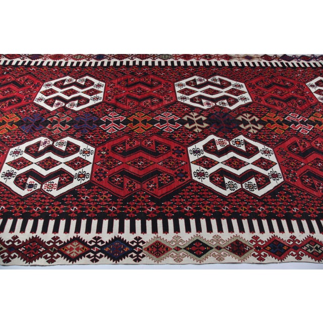 1940s Authentic Tribal Handwoven Kilim for Floor – Family Made Stitched Together - 6' 5'' X 13' 11'' For Sale - Image 13 of 14
