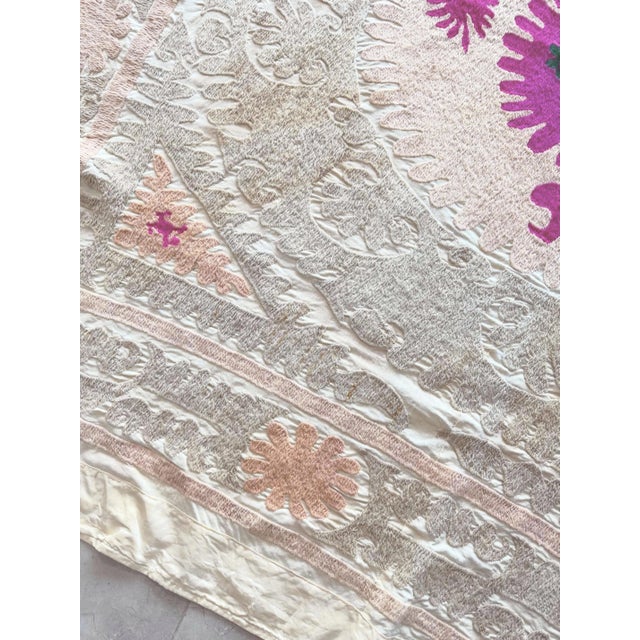 Suzani Wall Hanging Decor - Mid 20th Century Embroidery - 4'11'' X 5'1'' For Sale - Image 4 of 8