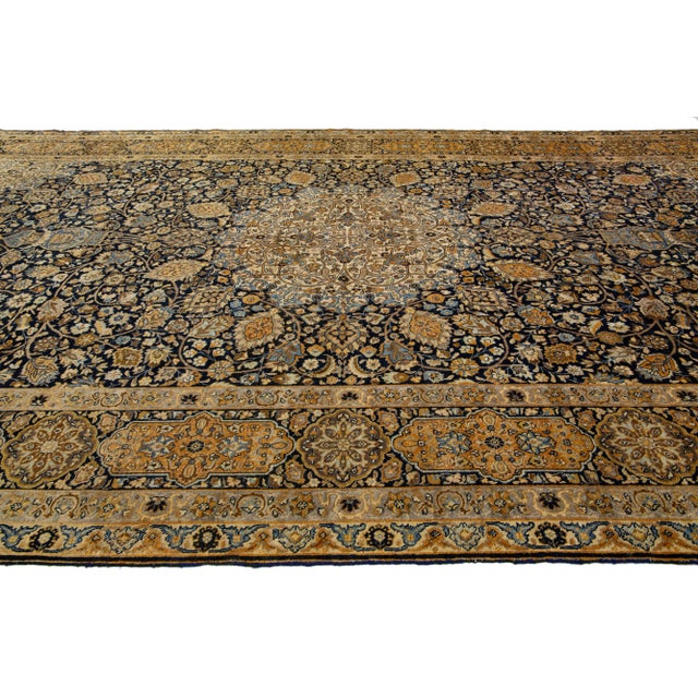 Antique Oversize Wool Rug Persian Tabriz From 1890s in Blue With Rosette Design For Sale In New York - Image 6 of 9