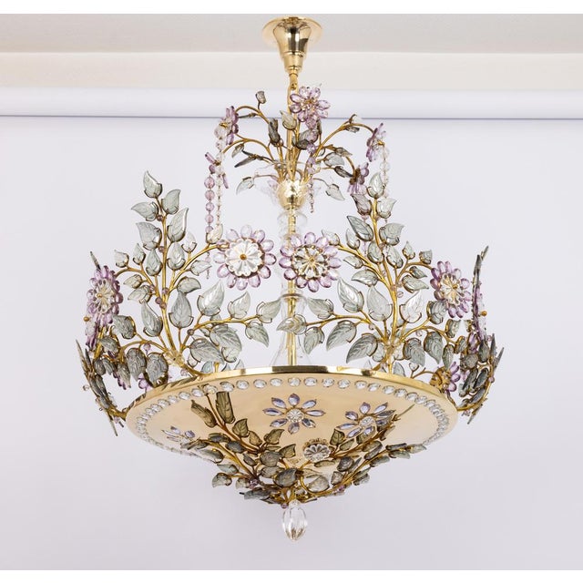 Large Gilt and Faceted Crystal Glass Chandelier from Palwa, 1970s For Sale - Image 6 of 15