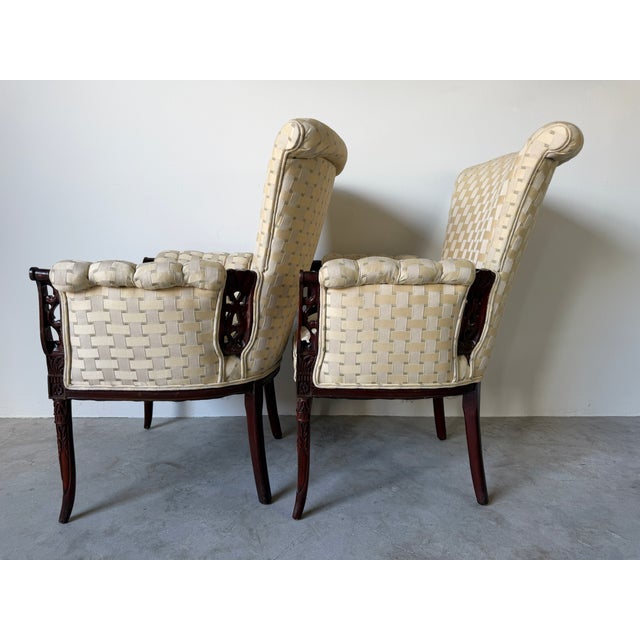 Vintage Regency Revival Carved Wood Armchairs – A Pair For Sale - Image 4 of 17