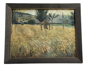 Unknown, Grain Field with Scarecrows, Chalk on Paper, Framed