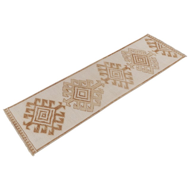 Tribal Vintage Tribal Runner in White & Brown Geometric Pattern by Rug & Kilim For Sale - Image 3 of 7
