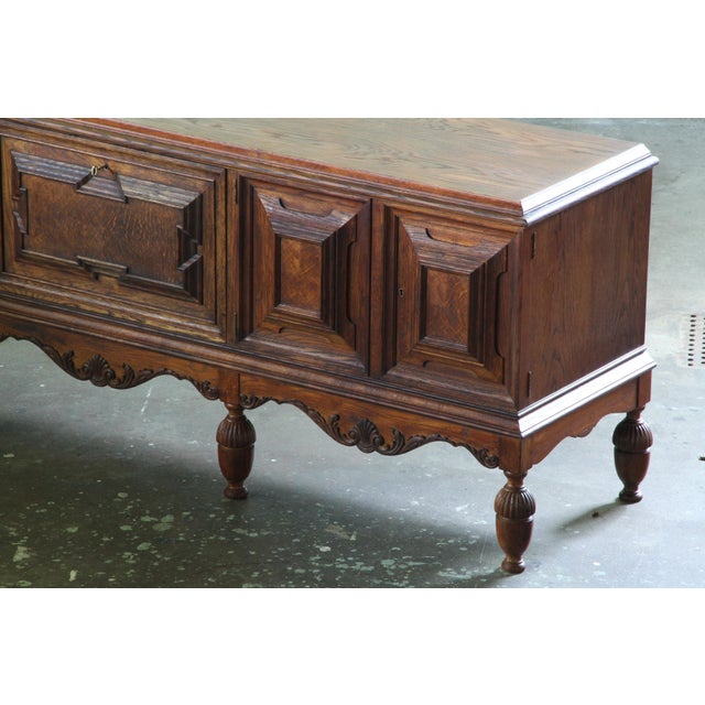 Large Vintage Brutalist Danish Dark Stained Oak Sideboard, 1940s For Sale - Image 15 of 18