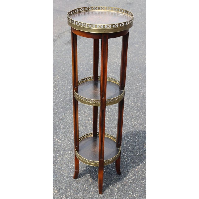 Brown English Regency Brass Bound Triple Tier Plantstand Table With Leather For Sale - Image 8 of 9