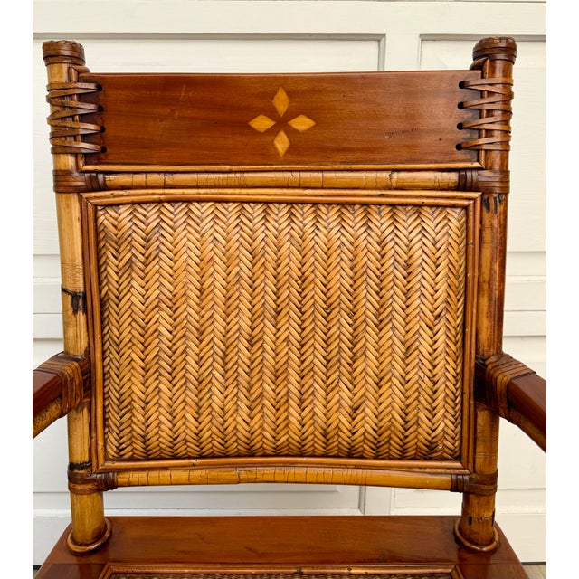 Boho Chic Vintage Bamboo, Rattan & Wood Lounge Chairs With Ottoman, Set of 3 For Sale - Image 3 of 18