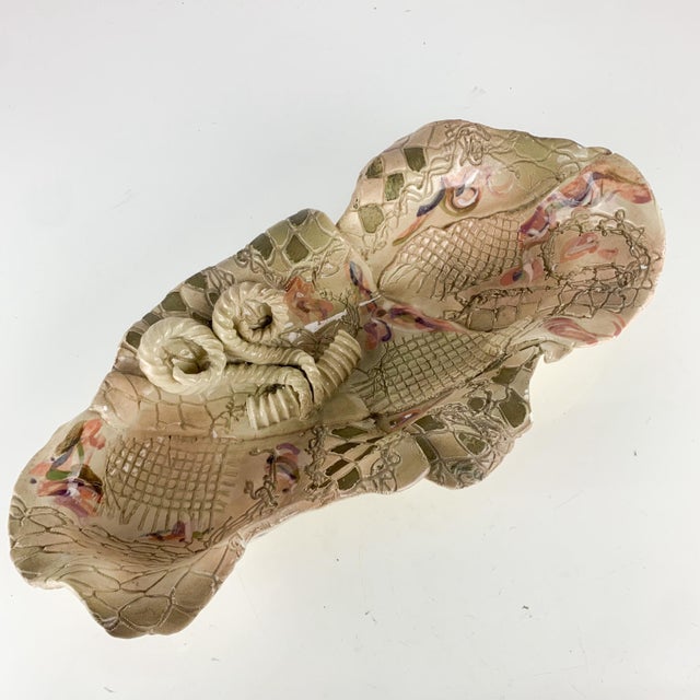 Modern Vintage Signed Gail Markiewicz Art Pottery Textured Free Form Sculptural Bowl For Sale - Image 3 of 11
