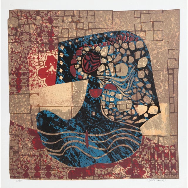 Asian Portrait with Flowers, Lebadang (aka Hoi) Screen Print For Sale - Image 3 of 3