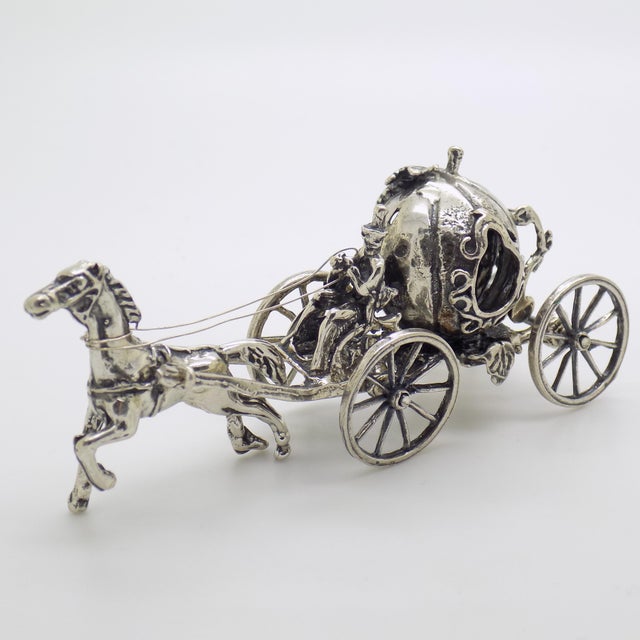 1980s Vintage Italian Handmade Silver Cinderella Pumpkin Carriage with Horse Figurine, 1980s For Sale - Image 5 of 13