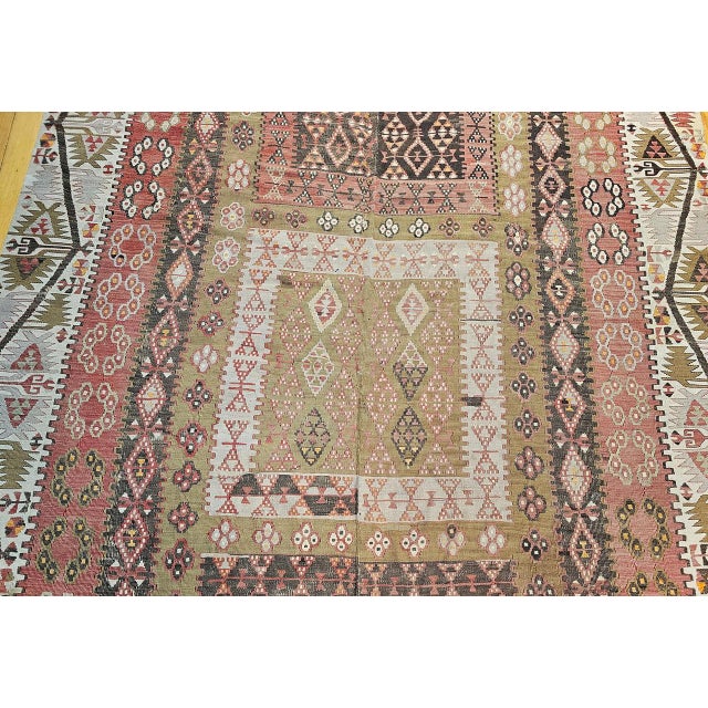 Vintage Anatolian Turkish Kilim Gallery Rug, Flat-Woven Geometric Pattern, Brick Red & Ivory, 6x14 For Sale - Image 11 of 15