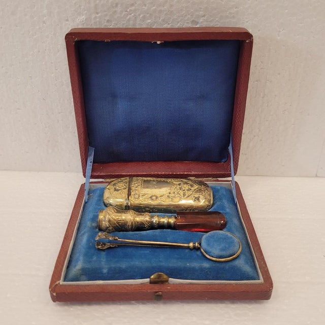 Napoleon III Pipe/Tobacco Set in Gilt Brass, France, 19th Century, Set of 4 For Sale - Image 4 of 17