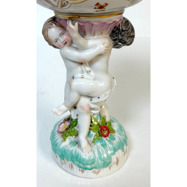 Pair KPM Berlin Rococo Revival Porcelain Figural Tazza, Reticulated Gilt Bowls For Sale - Image 11 of 18