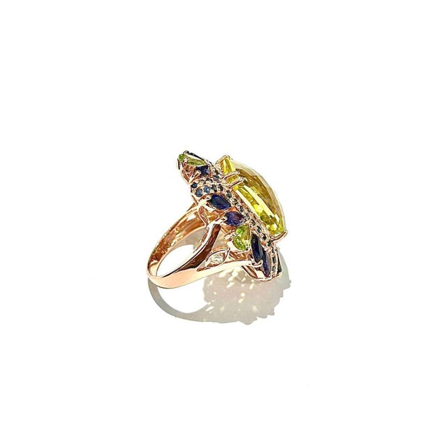 Baroque Bochic “Capri” Vintage Sapphire, Peridot & Lemon Quartz Ring Set In 18K Gold & Silver For Sale - Image 3 of 12
