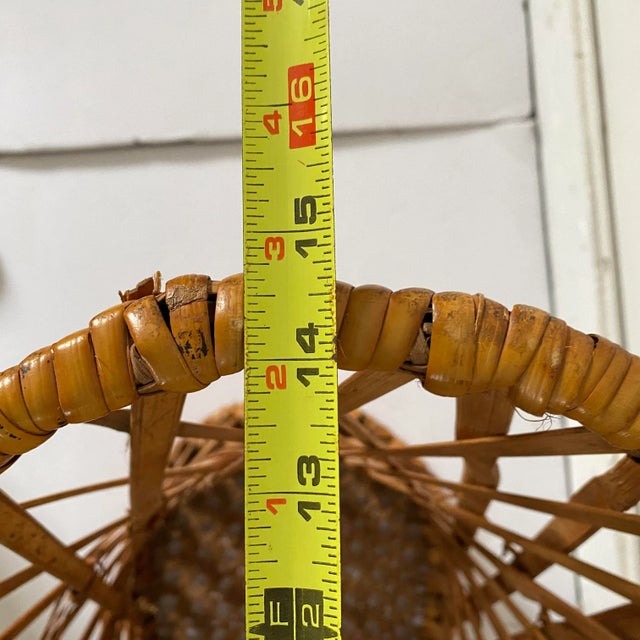 Tan Vintage 1970s Wicker / Rattan Plat Stand Side Table Boho Chic For Sale - Image 8 of 11