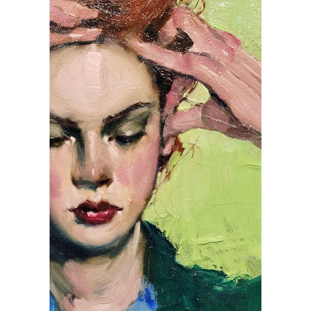 Late 20th Century Malcolm Liepke -Young Girl in Deep Meditation -Oil Painting For Sale - Image 5 of 9
