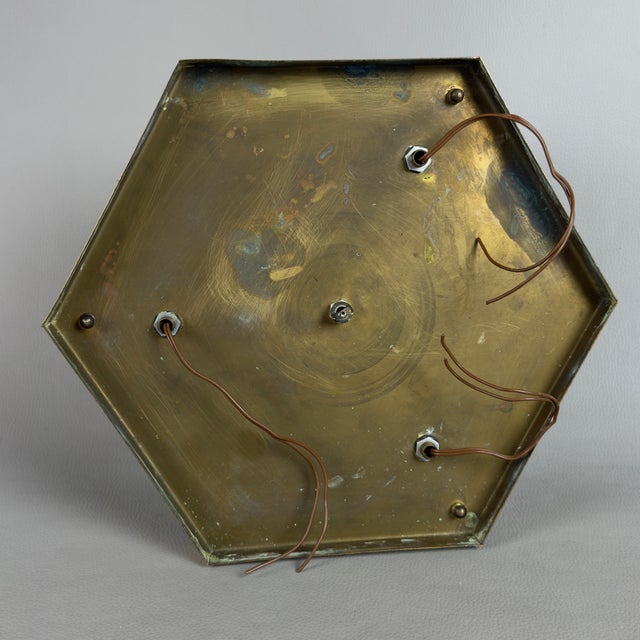 Vintage Hexagonal Brass Ceiling Lamp with Beveled Glass, 1970s For Sale - Image 6 of 10