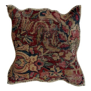 Pillow W/ Antique Persian Rug Fragment, 1'4' X 1'4" For Sale