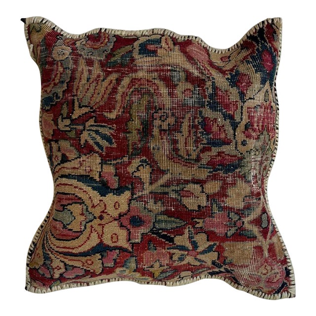 Pillow W/ Antique Persian Rug Fragment, 1'4' X 1'4" For Sale