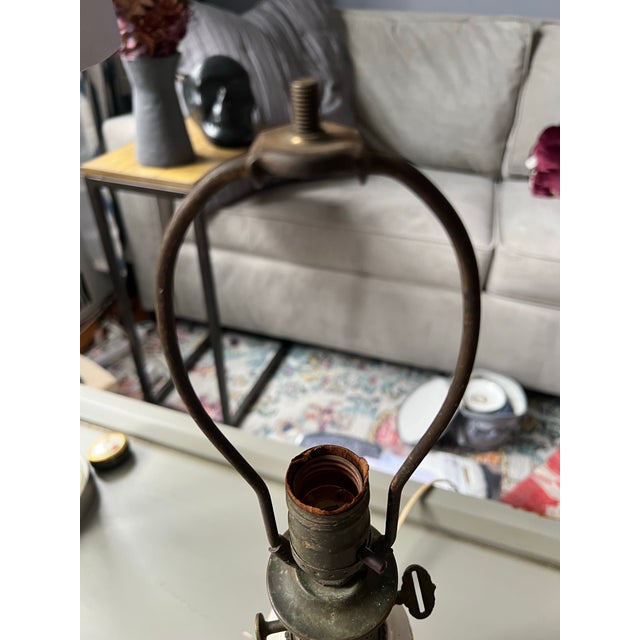 Vintage Ivory Porcelain Floral Oil Brass Lamp Converted to Electric Lamp 20” For Sale In New York - Image 6 of 8