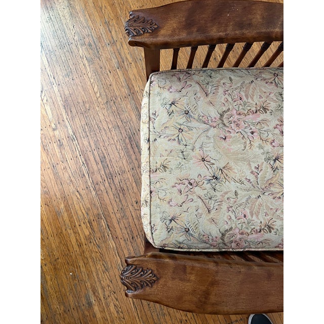 Tan Morris Style Reclining Chair With Floral Upholstery, Oak Leaf Detail on Armrest and Claw Feet For Sale - Image 8 of 10