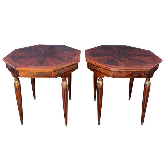 French Louis XVI Style Marquetry Side Tables, 1940, Set of 2 For Sale - Image 14 of 14