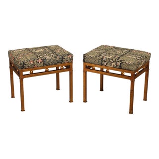 Hollywood Regency Style Vintage Gilt Metal, Upholstered Benches - A Pair For Sale